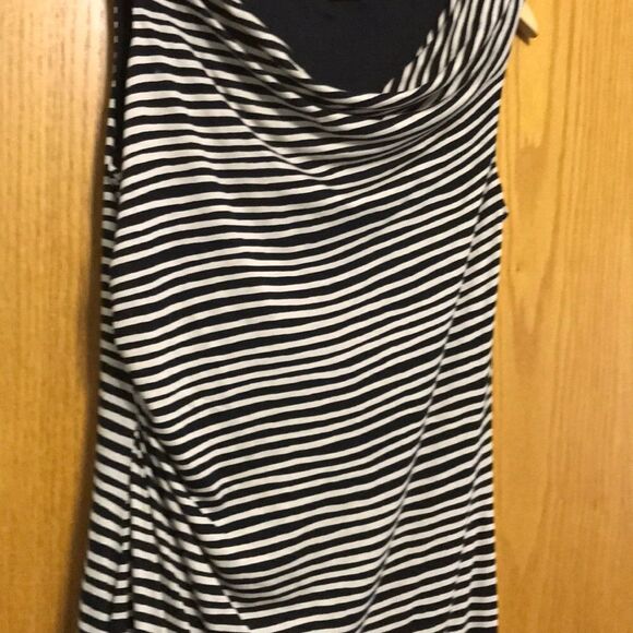 LOFT black/cream stripe stretch knit midi, MP - Picture 3 of 4